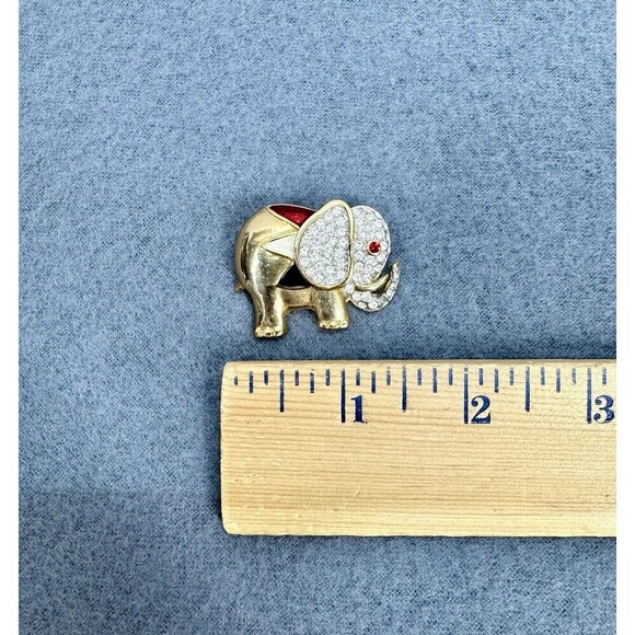 Vintage AD Enamel Rhinestones Elephant Pin Brooch Statement Gold Tone 2004 - Picture 6 of 6